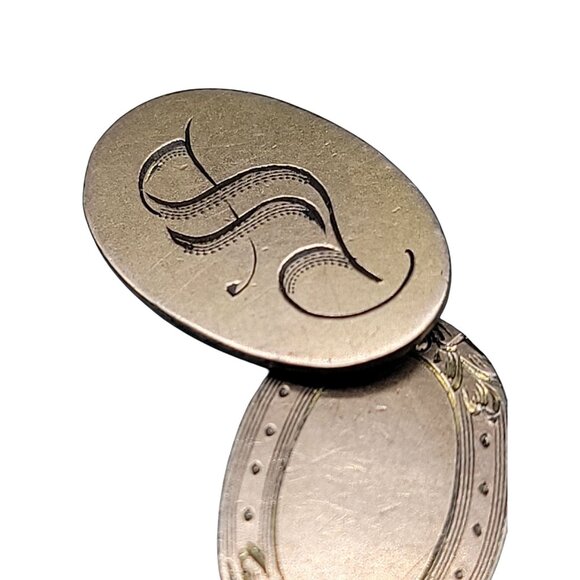 Antique FP Co Ford Perry Engine Turning Etched Gold Plated S Monogram Cufflinks - Picture 2 of 8